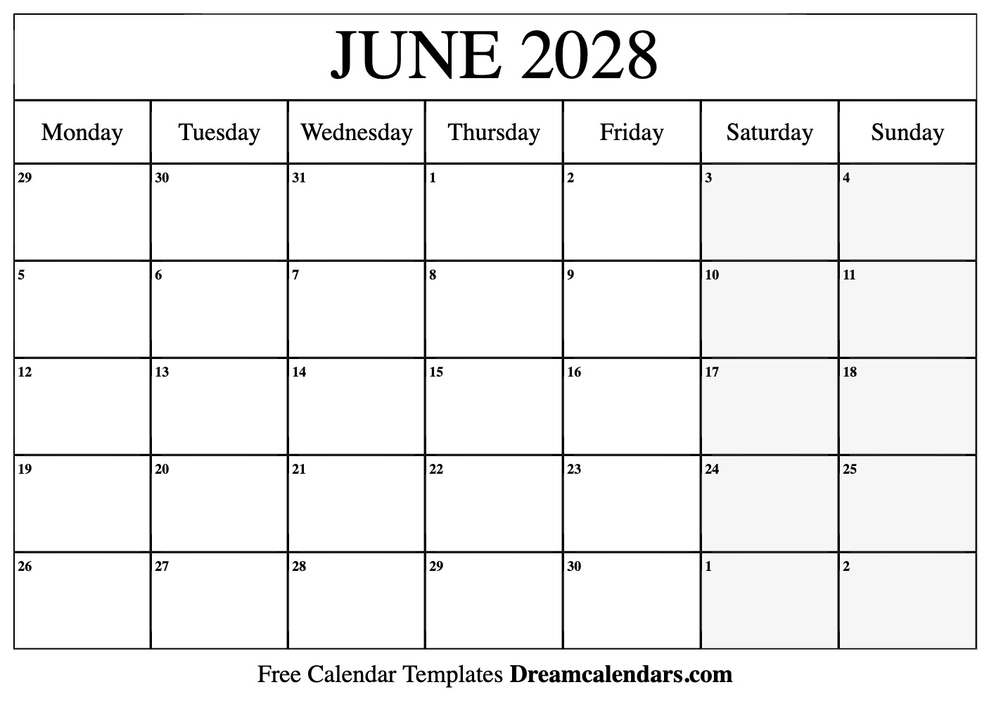 June 2028 Calendar Free Printable With Holidays And Observances June 2028 Calendar Free Printable With Holidays And Observances