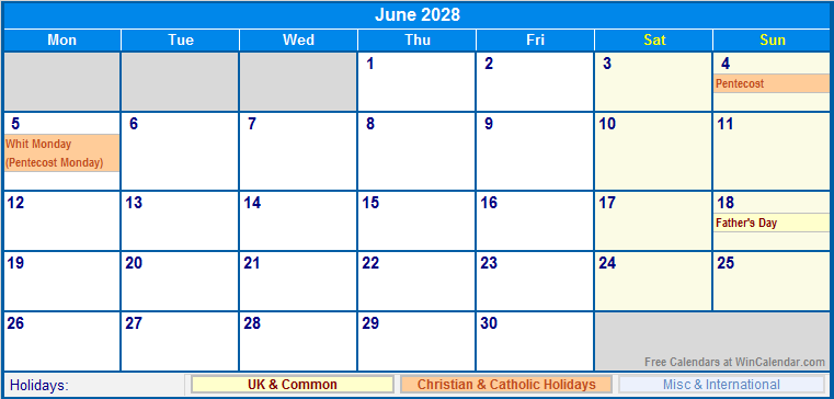 June 2028 UK Calendar With Holidays For Printing image Format June 2028 UK Calendar With Holidays For Printing image Format
