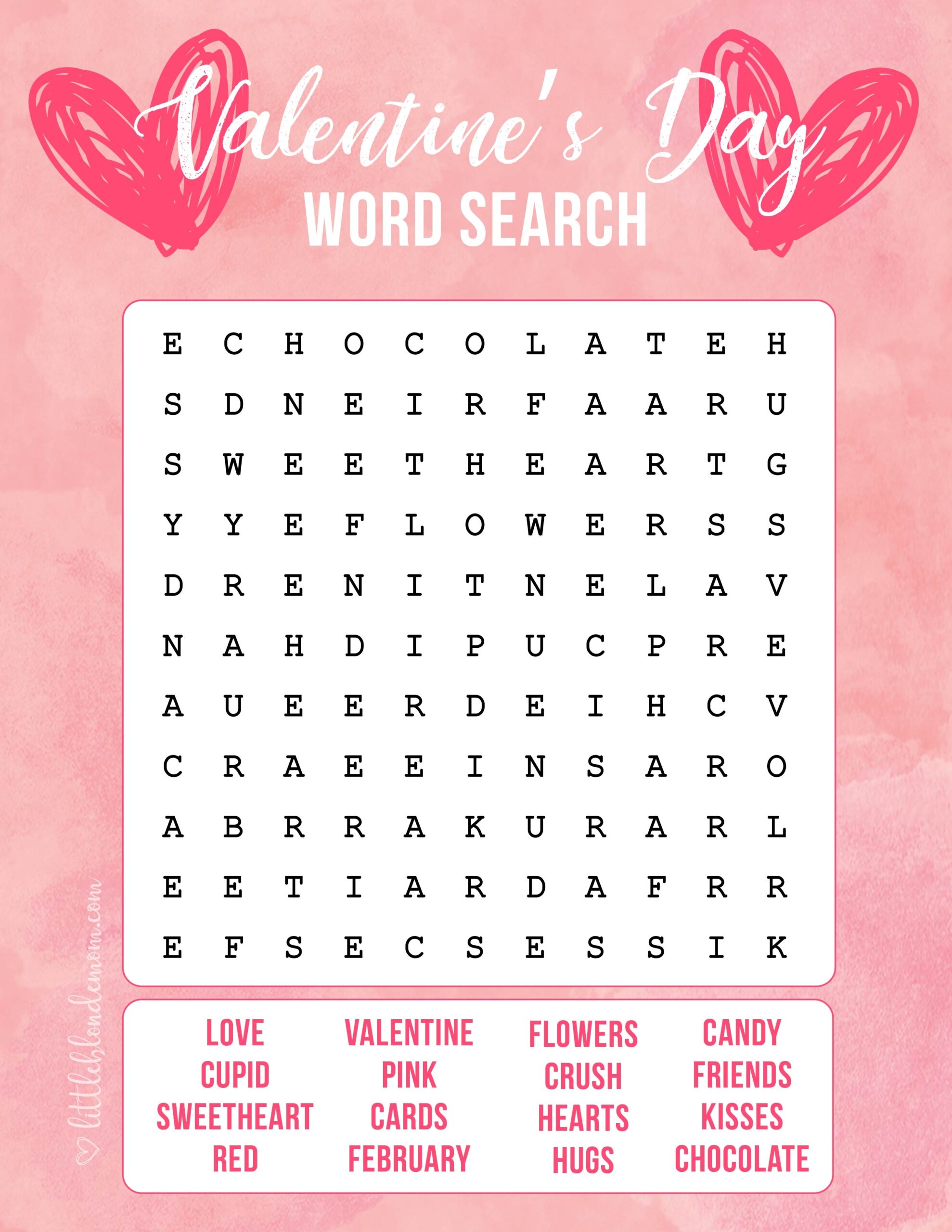 Kids Printable Valentines Word Search Word Search Maker
