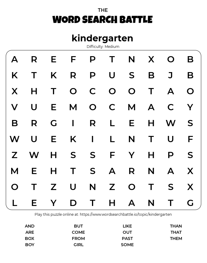 Kindergarten Word Search Free Printable Printable Free Templates