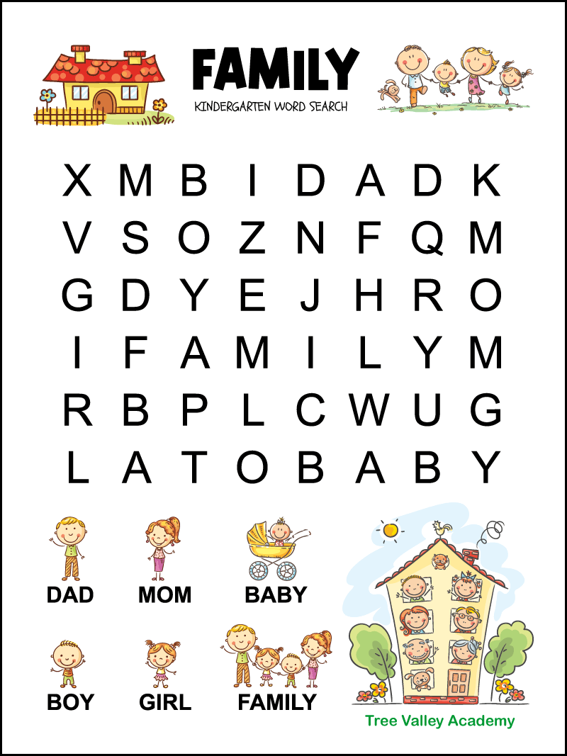 Kindergarten Word Search Puzzles Printable