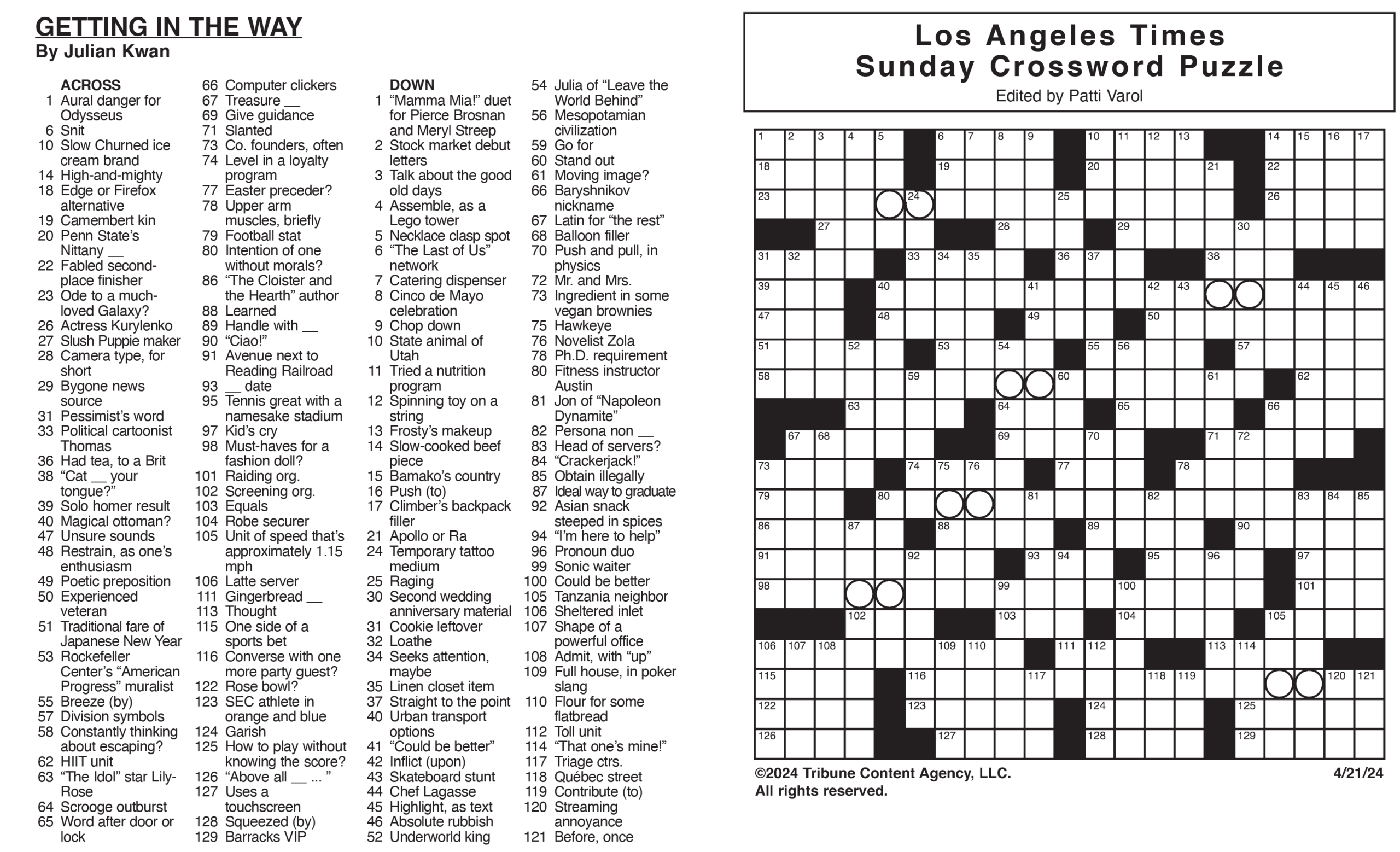 La Times Crossword Printable Fanny Printable