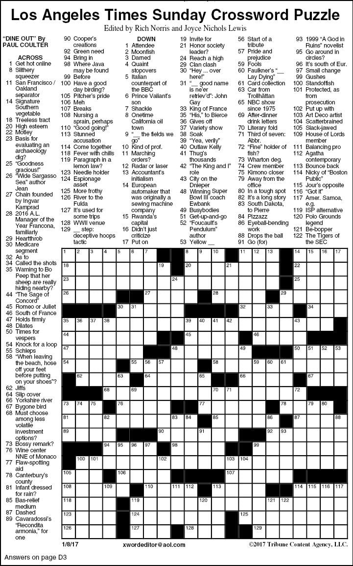 La Times Crossword Puzzle Printable Printable Templates