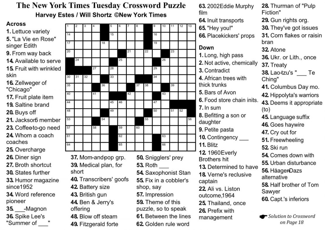 La Times Sunday Crossword Puzzle Solution Free Printable Crosswords