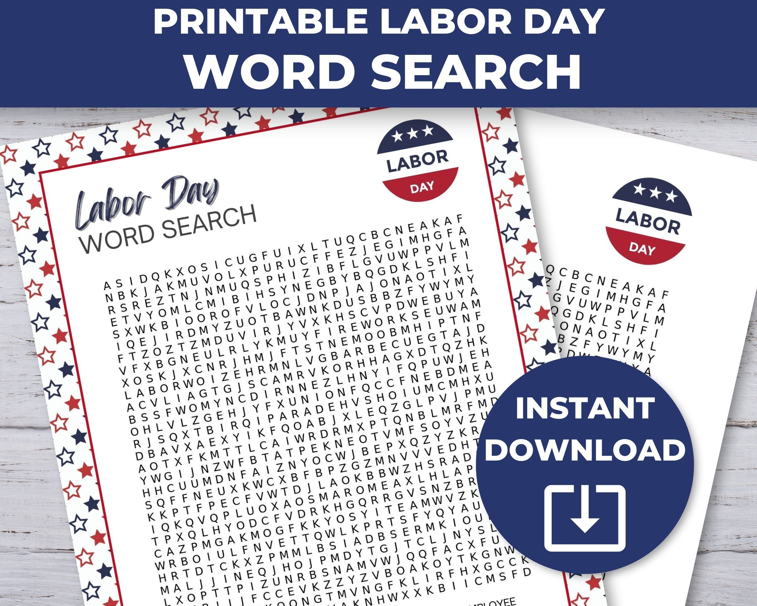 Labor Day Word Search Puzzle Printable Labor Day Party Games Etsy