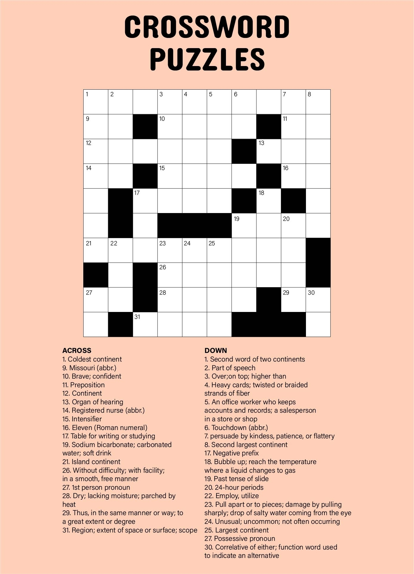 Large Print Crossword Puzzles Pdf Printable Coloring Free
