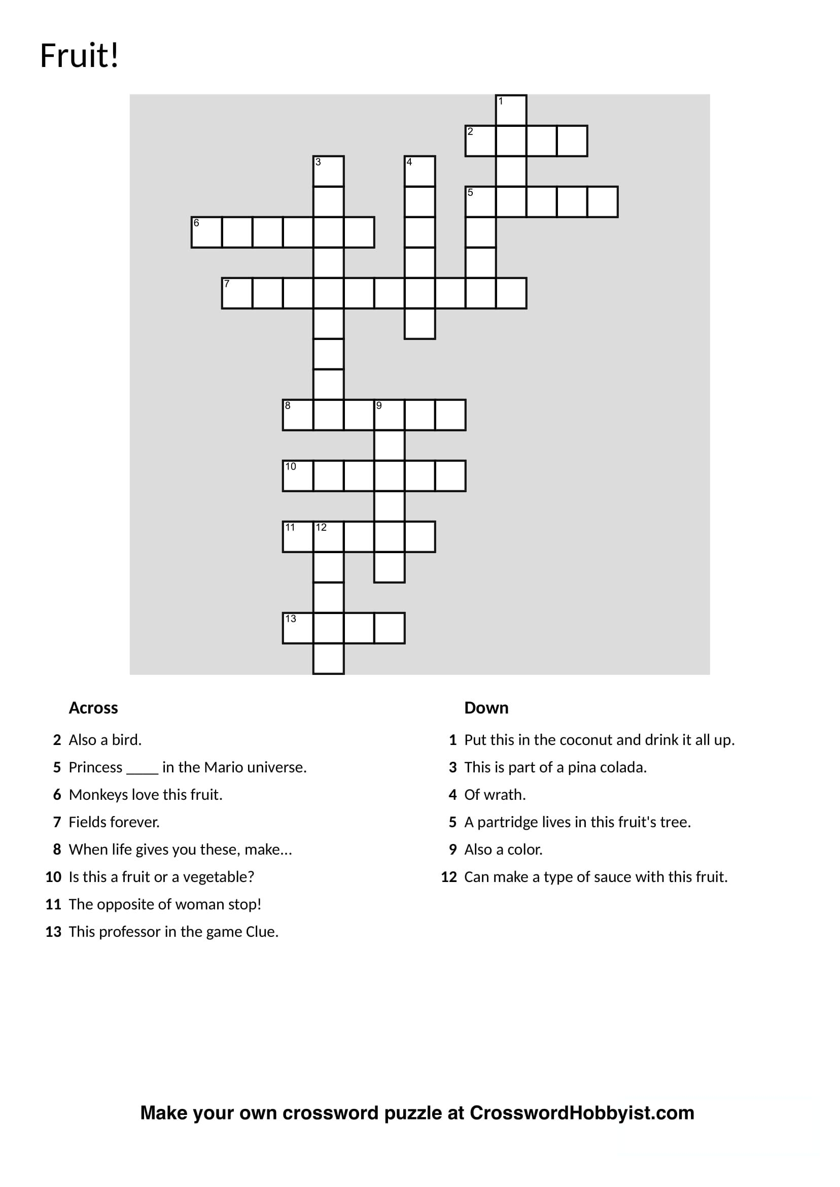 Make A Crossword Puzzle Free Printable