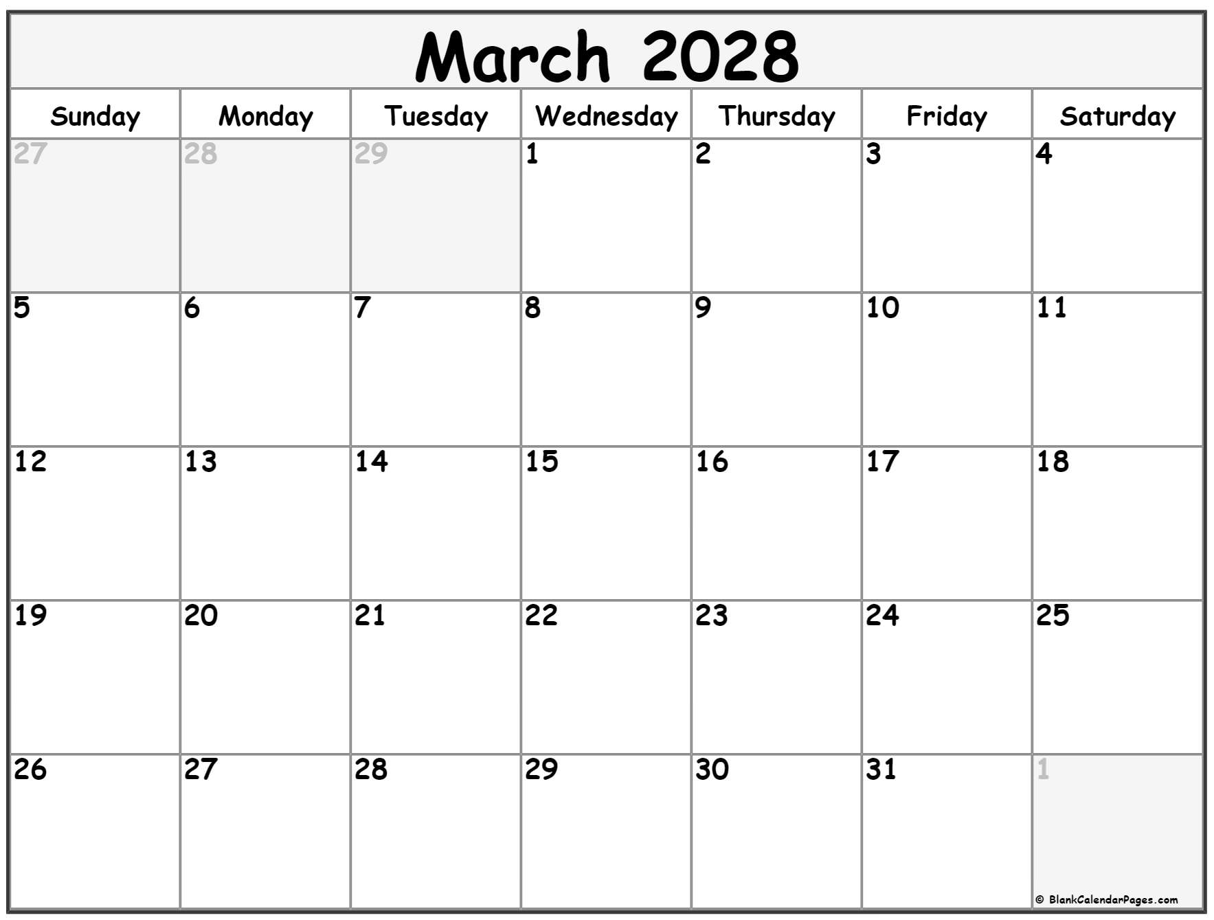 March 2028 Calendar Free Printable Calendars March 2028 Calendar Free Printable Calendars