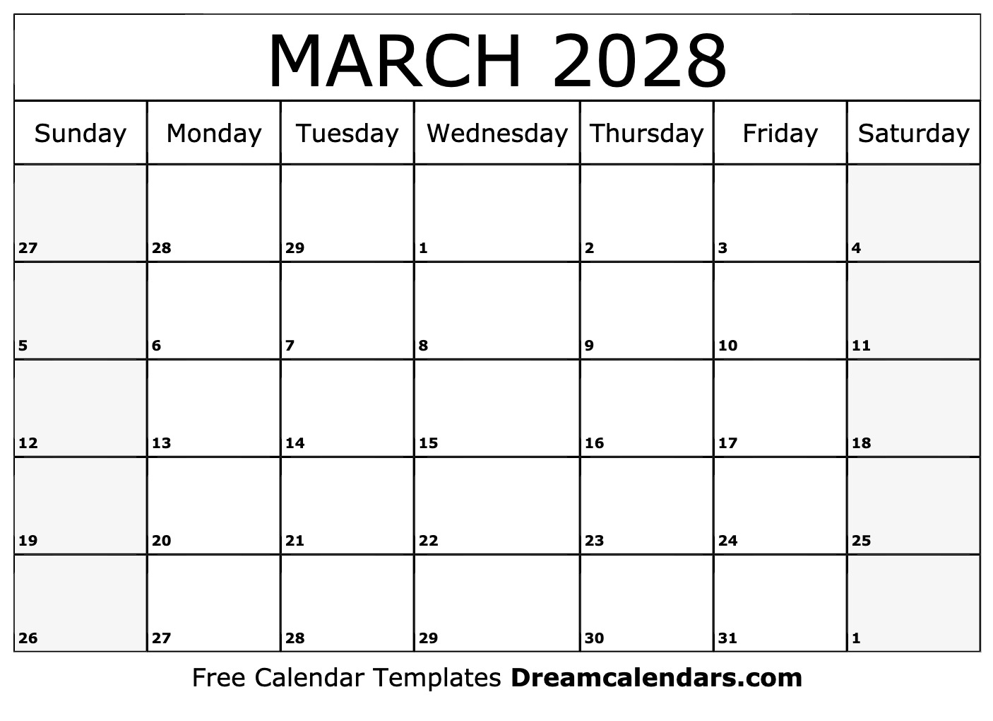 March 2028 Calendar Free Printable With Holidays And Observances March 2028 Calendar Free Printable With Holidays And Observances