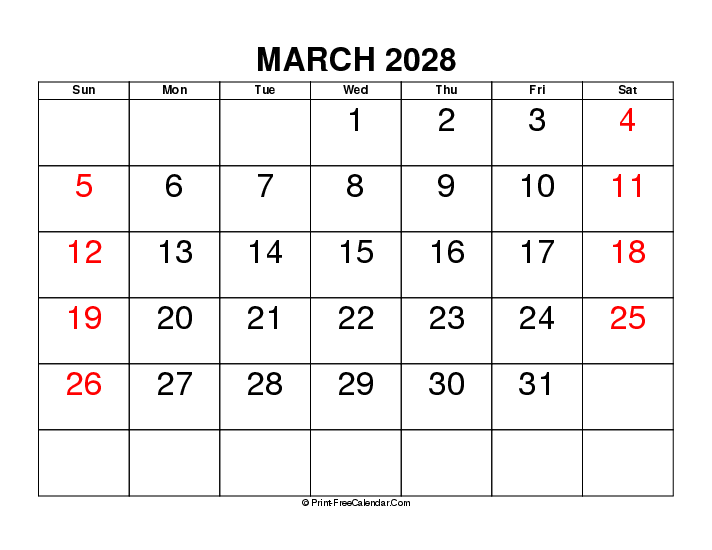March 2028 Calendars With USA Holidays Word PDF Excel
