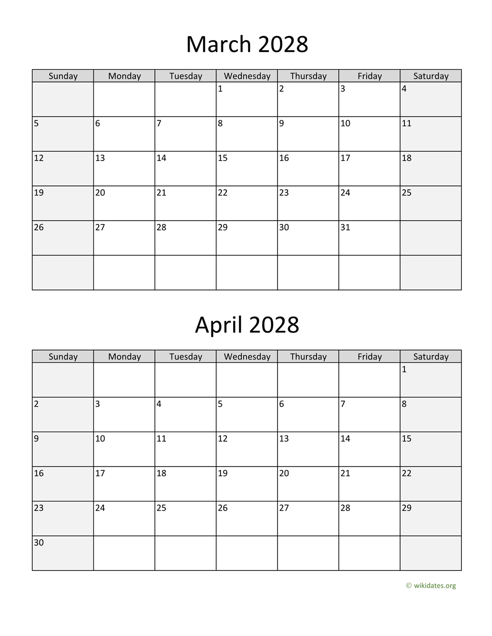 March And April 2028 Calendar WikiDates March And April 2028 Calendar WikiDates