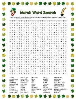 March Word Search 50 Words By LaRue Learning Products TpT