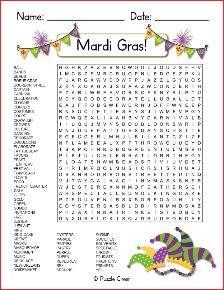 Mardi Gras Word Search Printables Word Search Maker