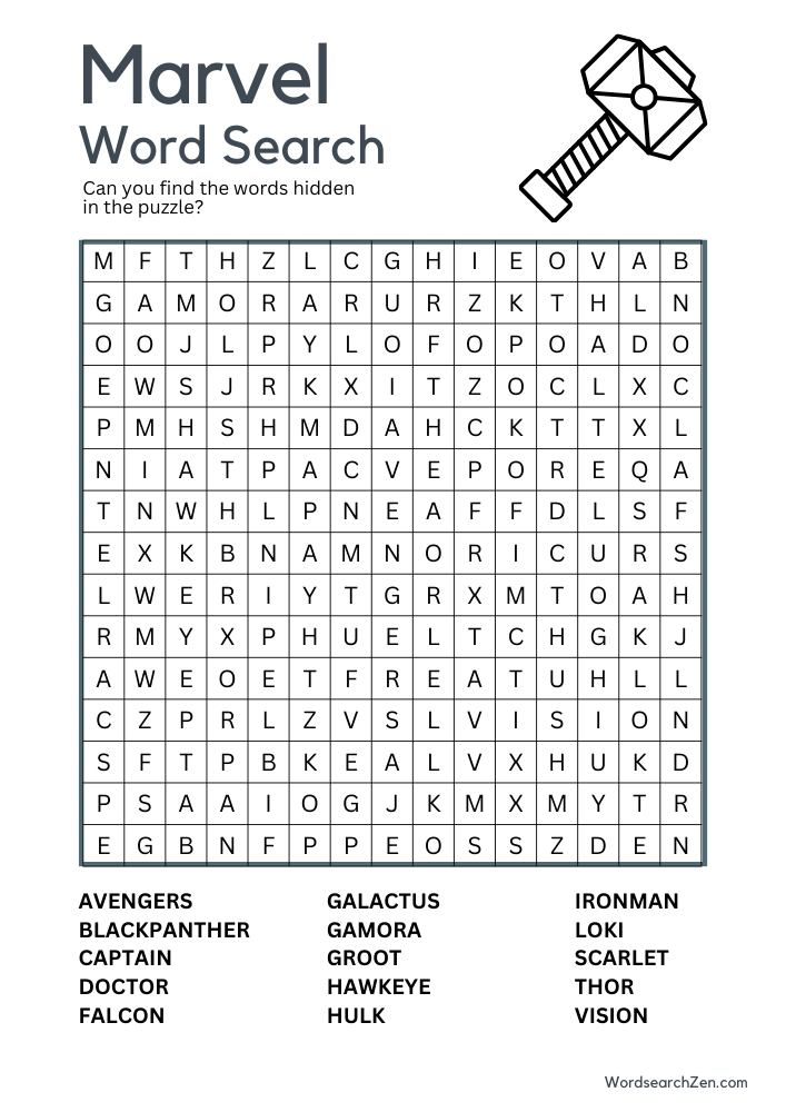 Marvel Word Search Free Printable PDF File WordsearchZen Marvel Word Search Free Printable PDF File WordsearchZen