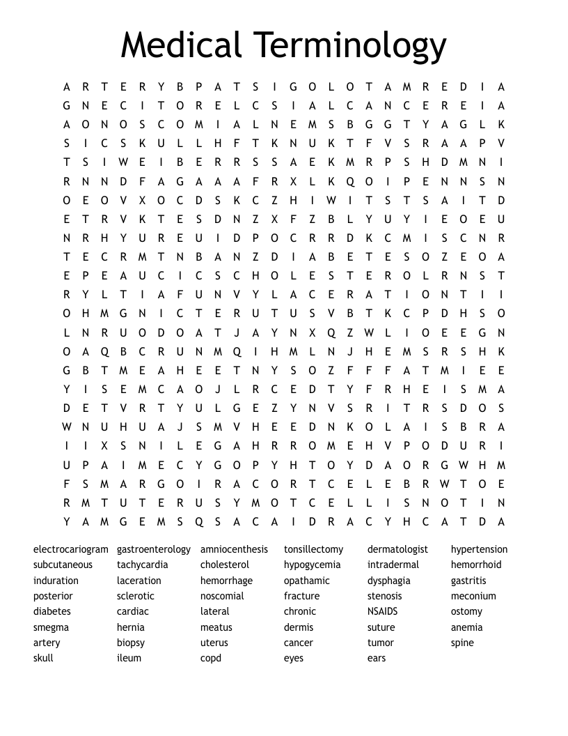 Medical Terminology Word Search Printable Word Search Maker Medical Terminology Word Search Printable Word Search Maker