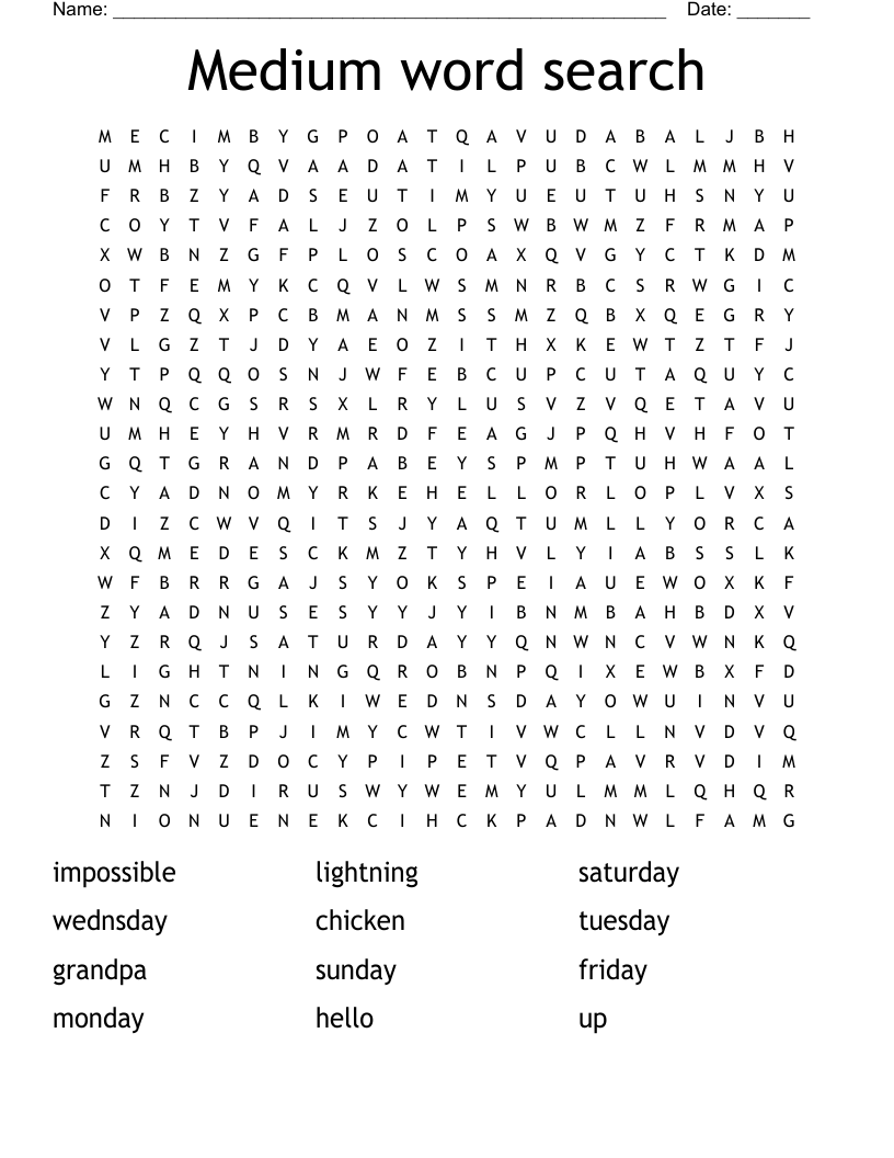 Medium Word Search WordMint Worksheets Library