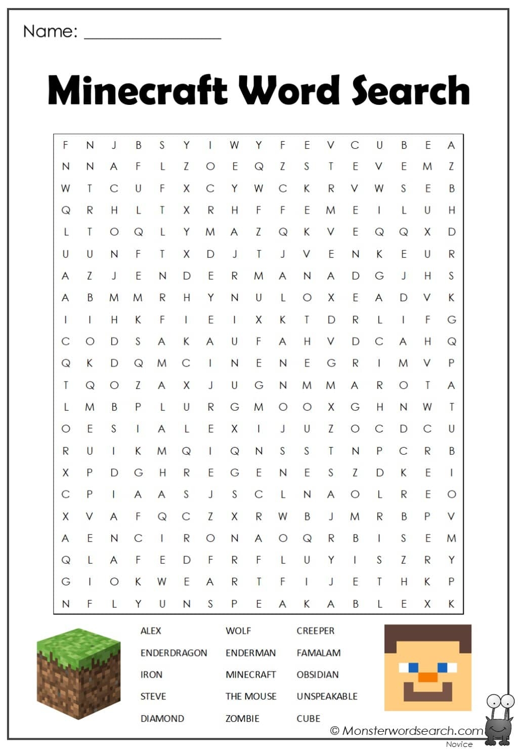 Minecraft Word Search Monster Word Search Minecraft Word Search Monster Word Search