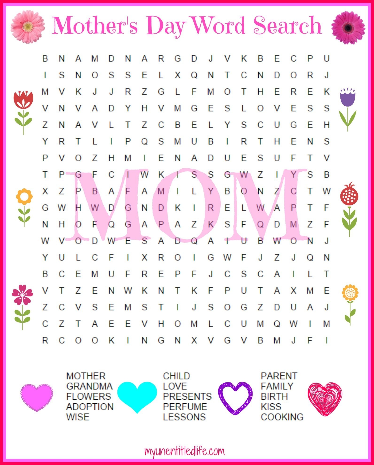 Mothers Day Word Search Free Printable Mother S Day Printables