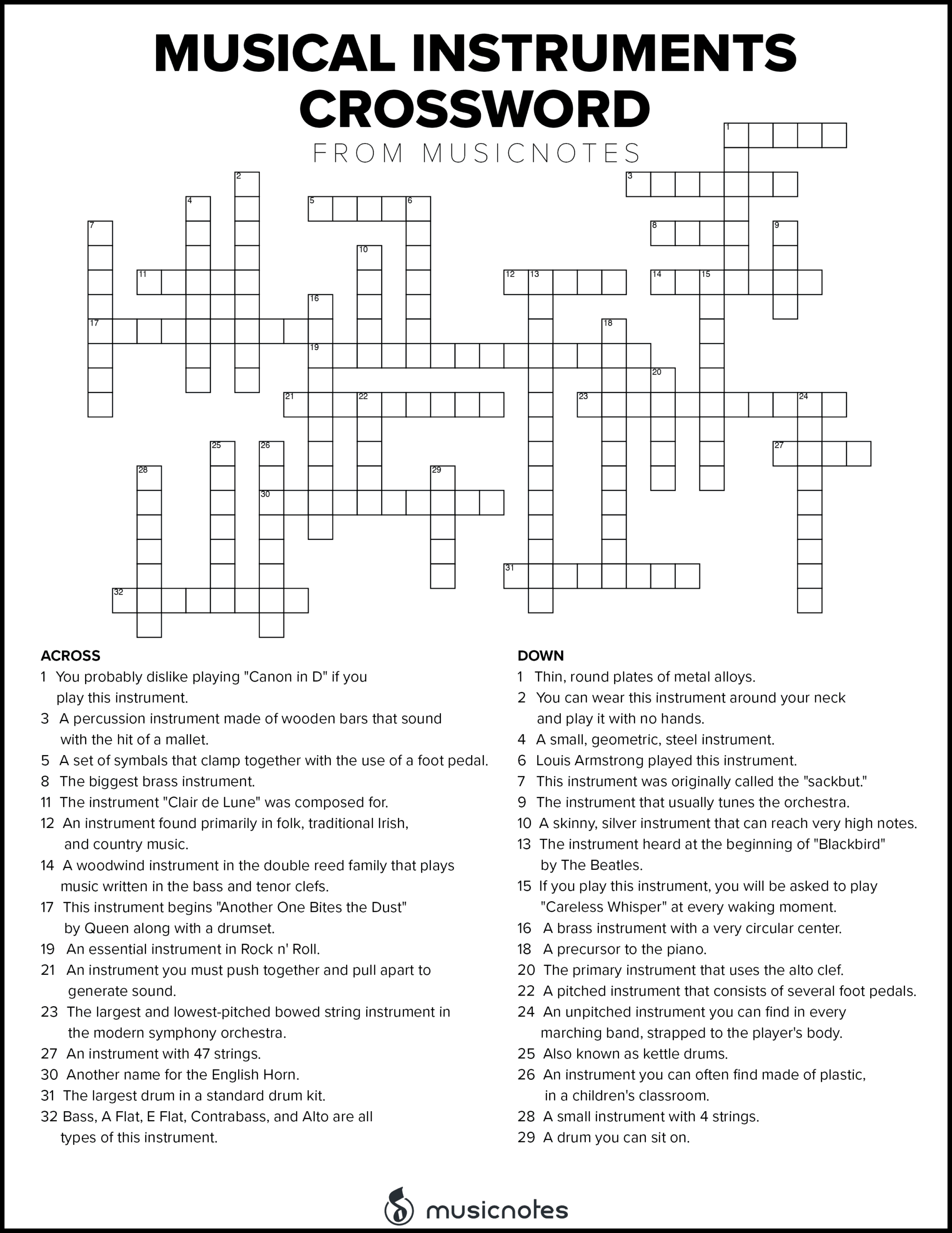 Music Crosswords Printable Printable Templates Music Crosswords Printable Printable Templates