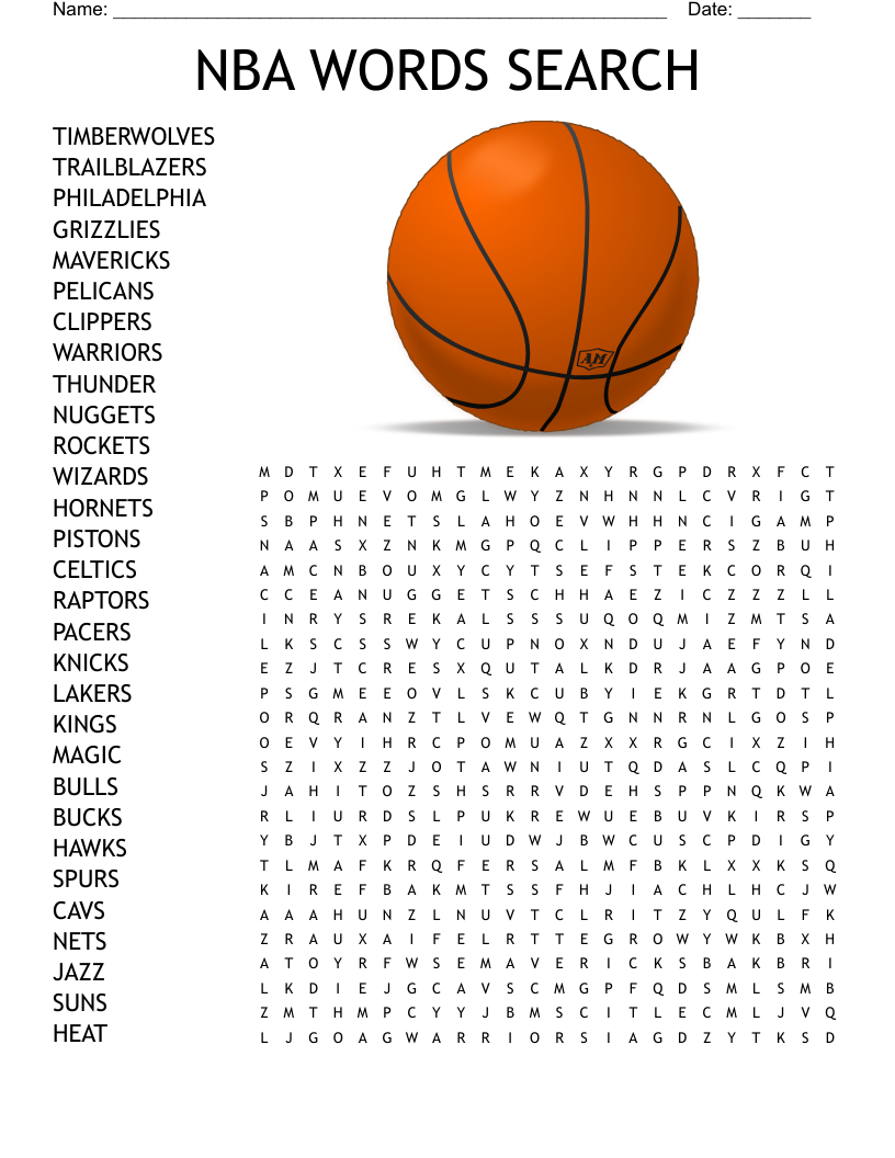 Nba Word Search Printable Nba Players Word Search Puzzle World