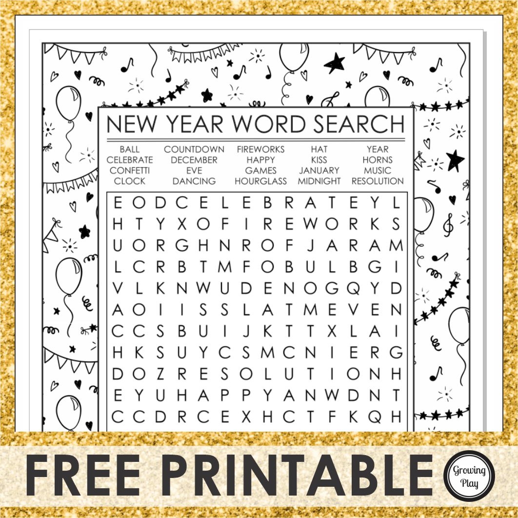 New Year 39 s Word Search Printable FREE Printable