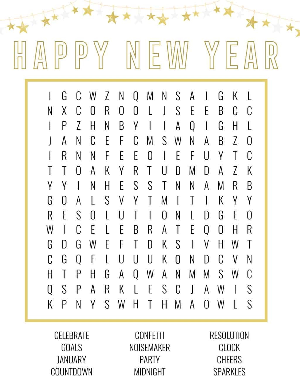 New Year 39 s Word Search Printable FREE Printable
