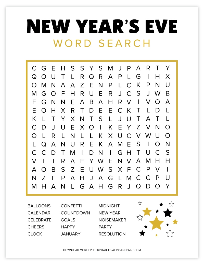 New Year 39 s Word Search Printable FREE Printable