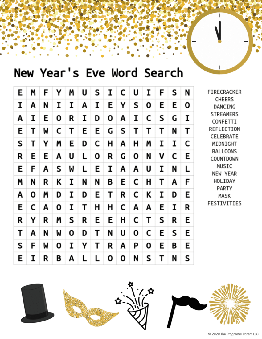New Year 39 s Word Search Printable FREE Printable