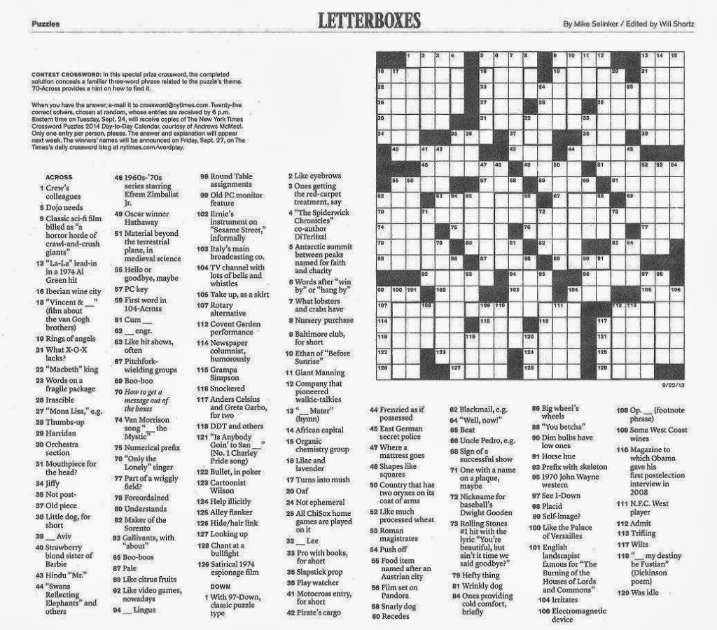 New York Crossword Puzzle Printable Printable Free Templates