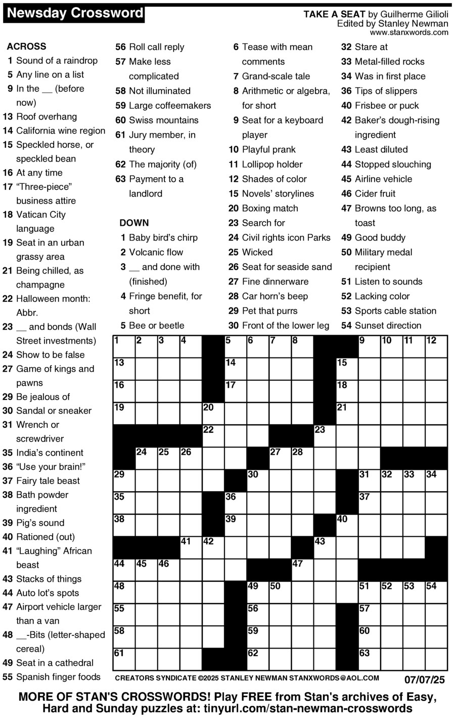 Newsday Crossword Solution Today Free Printable All FREE Printables