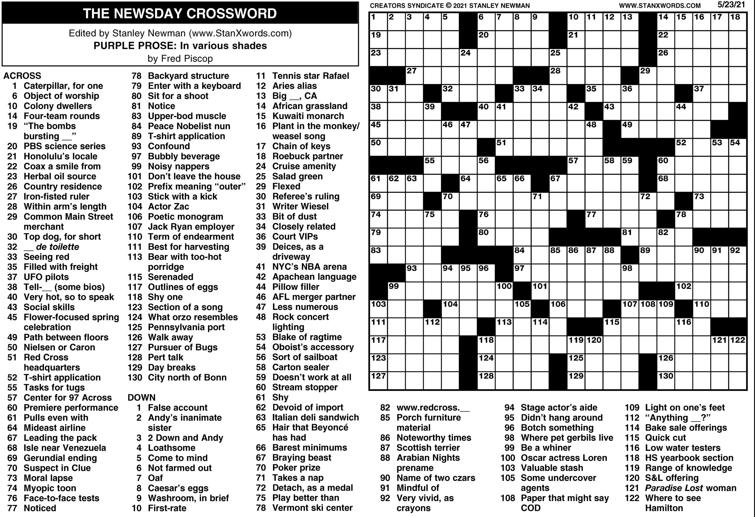 Newsday Crossword Solution Today Free Printable FREE Printable HQ