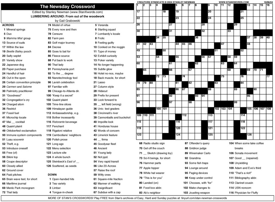 Newsday Crossword Sunday Free Printable Crosswords