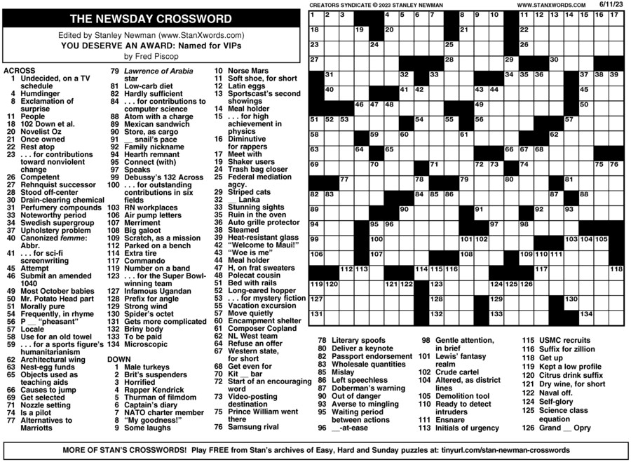 Newsday Crossword Sunday Free Printable Crosswords