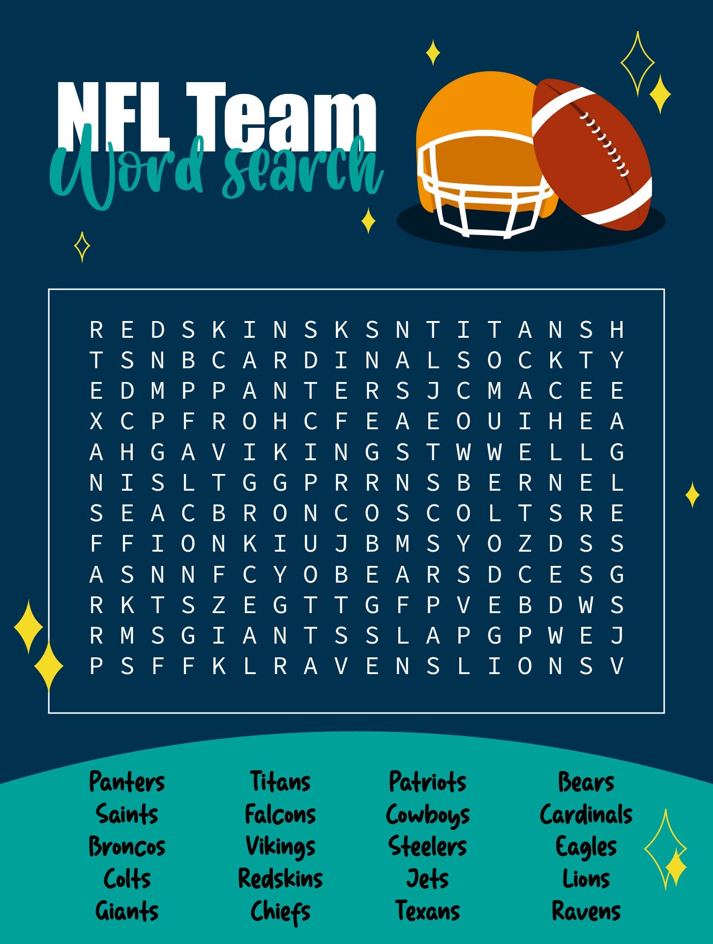 NFL Football Team Word Search 14 Free PDF Printables Printablee