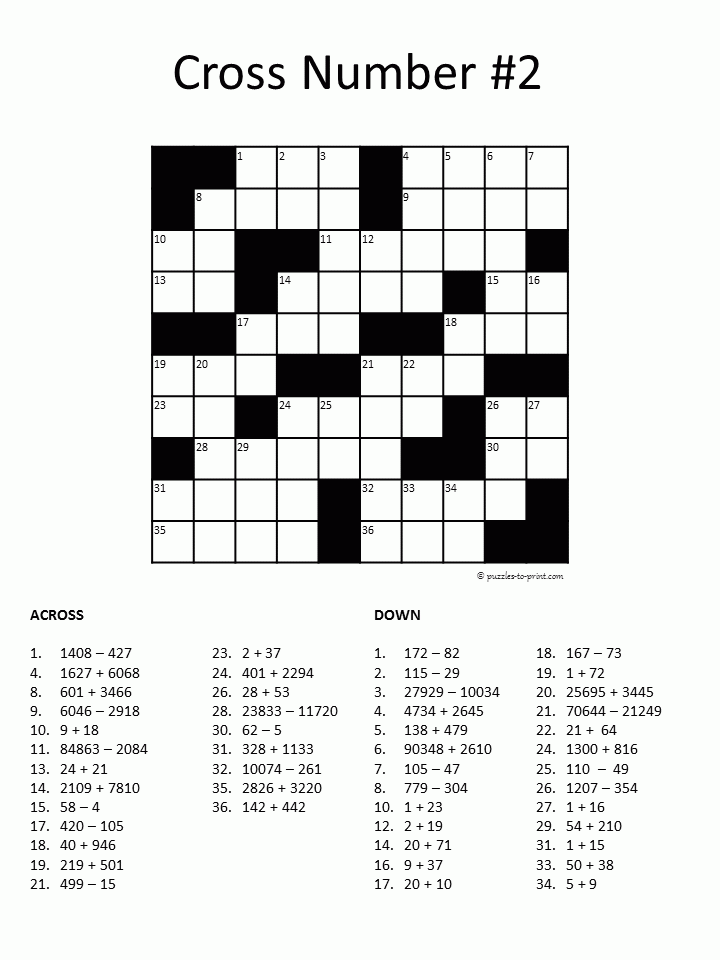 Number Crossword Puzzle 2 Puzzles To Print