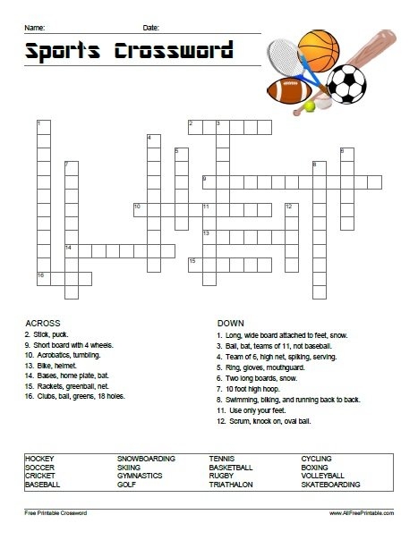Print Sports Crossword Puzzle Free Printable