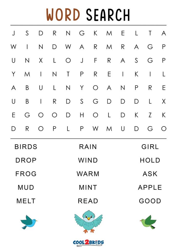 Printable 1st Grade Word Search Cool2bKids