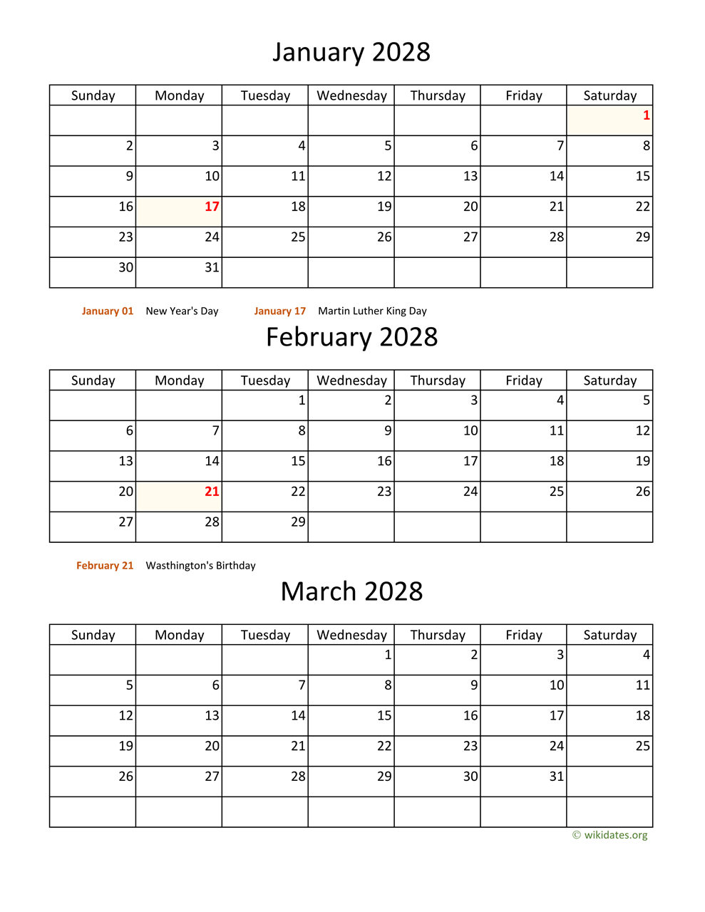 Printable 2028 Calendar WikiDates Printable 2028 Calendar WikiDates