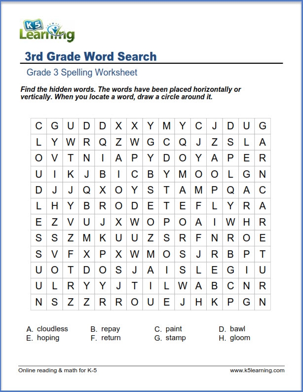 Printable 3rd Grade Word Search Printable 3rd Grade Word Search