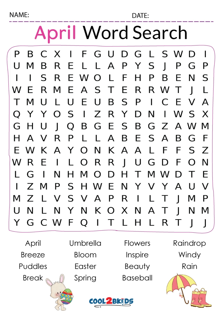 Printable April Word Search Cool2bKids Printable April Word Search Cool2bKids