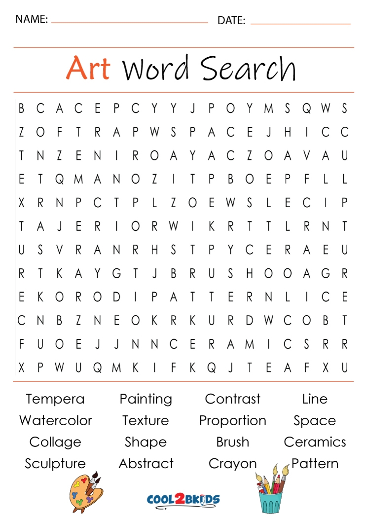 Printable Art Word Search Cool2bKids Printable Art Word Search Cool2bKids