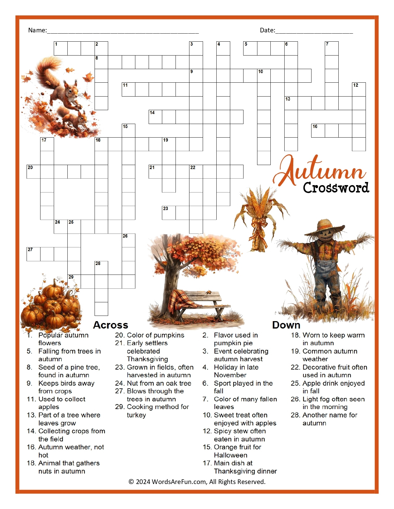 Printable Autumn Crossword Puzzle For Adults All FREE Printables