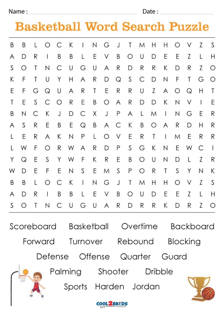 Printable Basketball Word Search Cool2bKids
