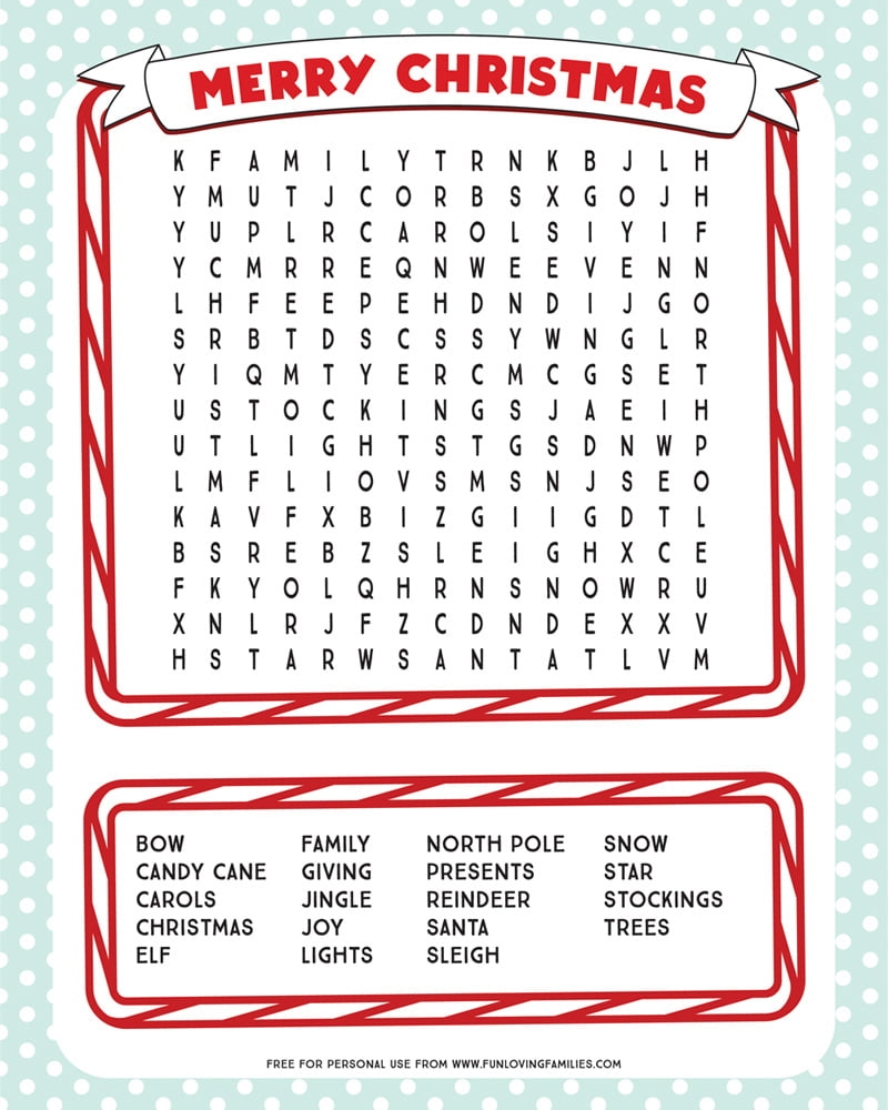 Printable Christmas Word Search Fun Loving Families Printable Christmas Word Search Fun Loving Families