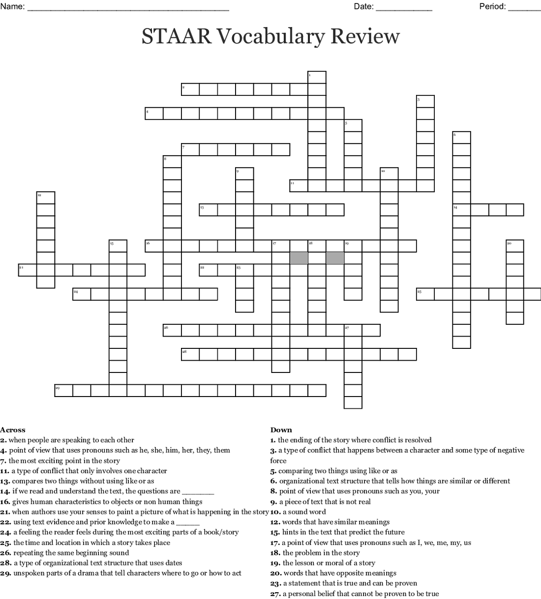 Printable Crossword Puzzles For 5Th Graders Printable Crossword Puzzles For 5Th Graders