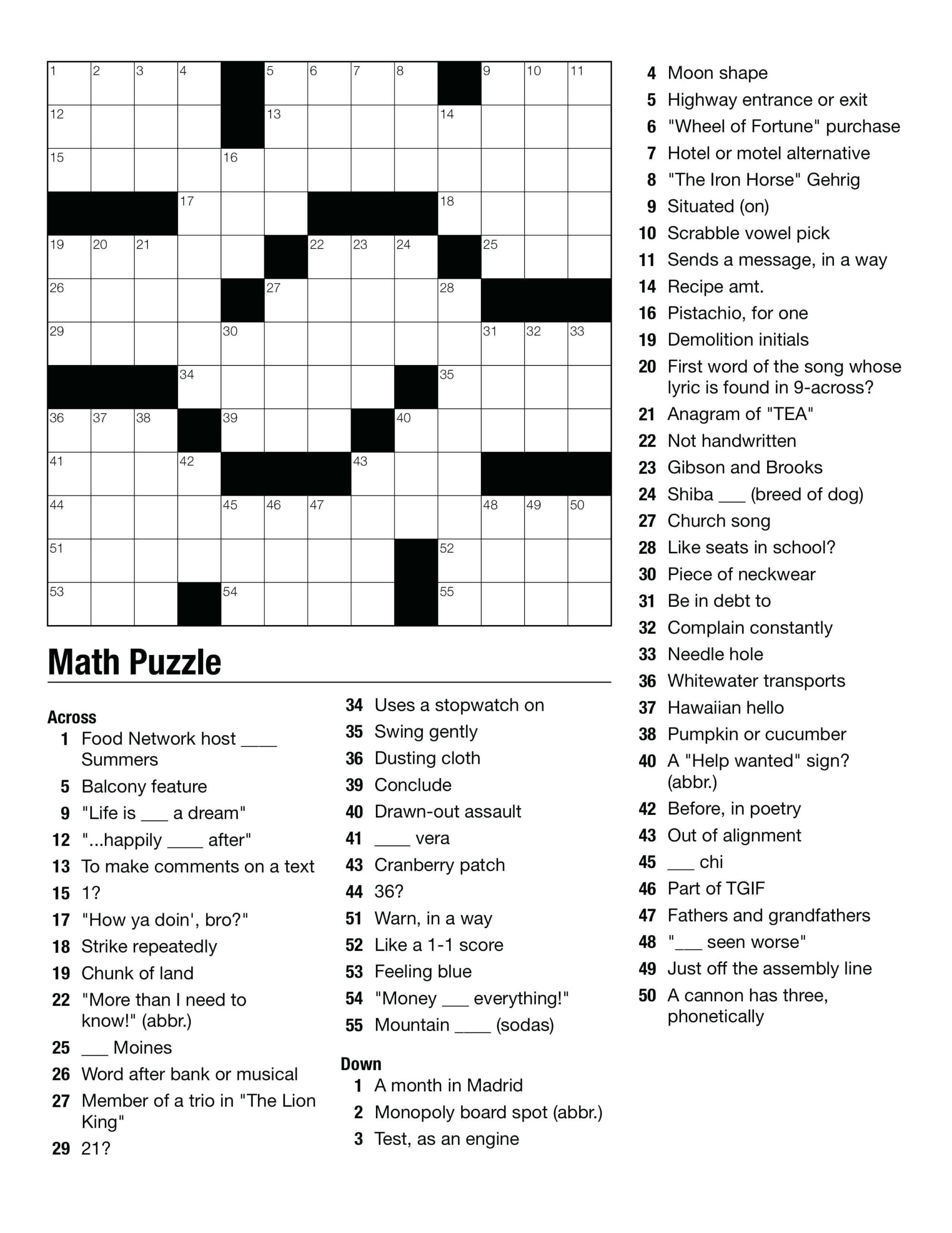 Printable Crossword Puzzles For Middle School Students Printable Emma 