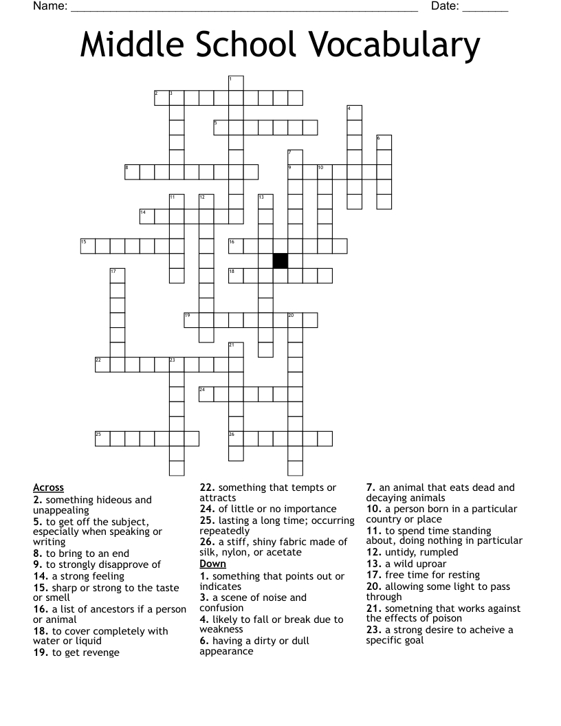 Printable Crossword Puzzles For Middle Schoolers FREE Printable HQ
