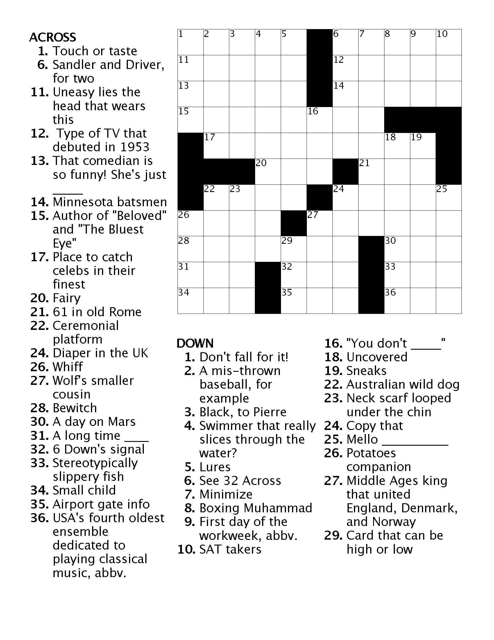 Printable Crossword Puzzles Pdf With Answers Jace Printable