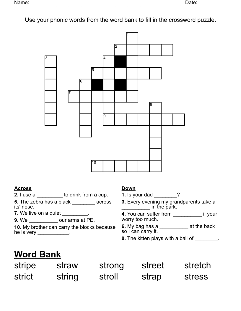 Printable Crossword Puzzles With Word Bank FREE Printable HQ