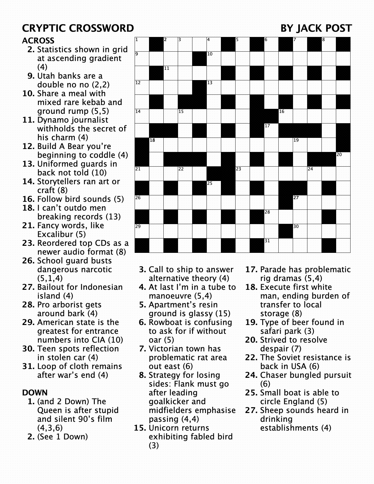 Printable Cryptic Crosswords Printable Cryptic Crosswords